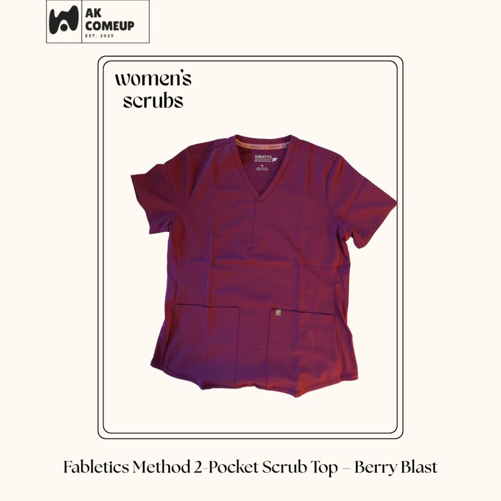 Fabletics Method 2-Pocket Scrub Top – Berry Blast
